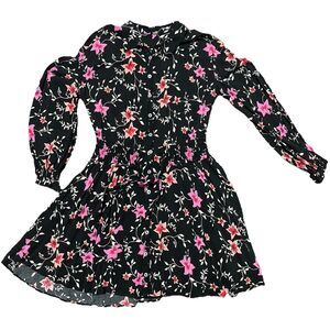 Free People Women’s Dress Size XS Lighten Up Black Mini Floral Long Sleeve Boho